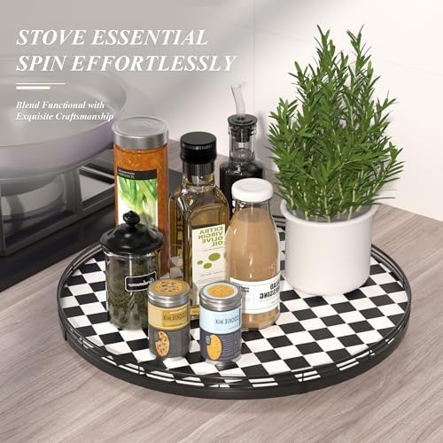 AMH18-Inch Black and White Checkerboard Lazy Susan Decorative Tray
