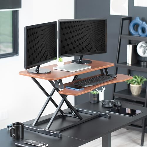 VIVO Dark Walnut 36 in Standing Desk Converter, DESK-V036KA