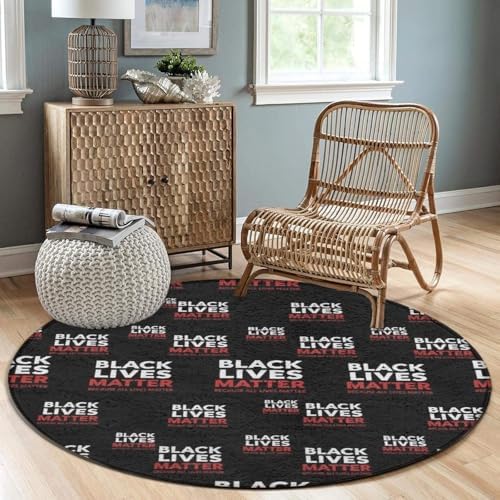 Fashion Round Area Rug Large Non Slip Carpet Unisex Home Decor Mat Black Lives Red, 60inch