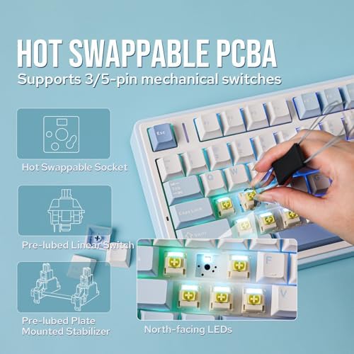 EPOMAKER x Aula F75 Gasket Mechanical Keyboard, 75% Wireless Hot Swappable Gaming Keyboard with Five-Layer Padding&Knob, BT/2.4GHz/USB-C, RGB (Sea Salt Blue, LEOBOG Reaper Switch)