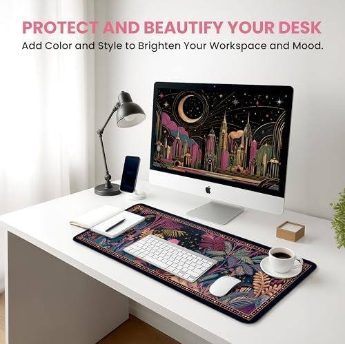 Aesthetic Desk Mat, Cute Midnight Jungle Desk Pad Protector for Work & Decor, 31.5" x 11.8", Pretty Non-Slip Extended Mouse Pad for Office or Home
