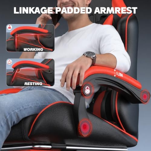 Bigzzia Gaming Chair with Footrest, Comfortable Gamer Chairs Red