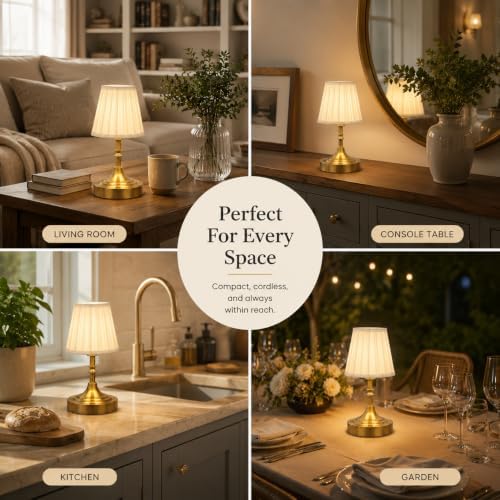 Gold Small Cordless Table Lamp Rechargeable,Mini Lamp - Kitchen Countertop