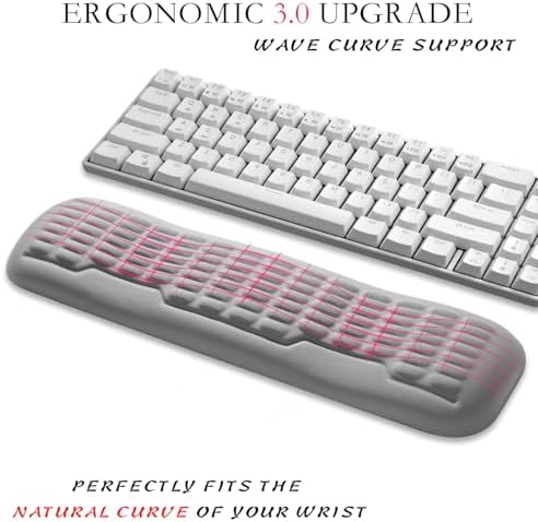 UnivoColors Memory Foam Keyboard Wrist Rest,Latest 3.0 Wave Curve Design,High-Resilience Memory Foam Non-Slip Base,Fits Compact Keyboards,Ideal for Work and Gaming(Grey)