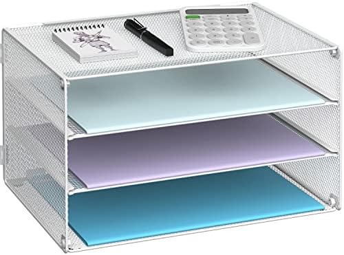 DALTACK 3 Tier Letter Tray Paper Organizer with Sliding Mesh Trays White