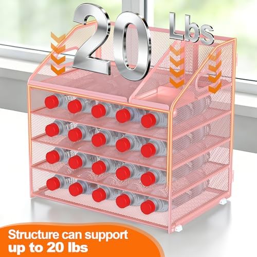 DocNest 5 Tier Metal Mesh Desk File Organizer with Phone Shelf, Pink