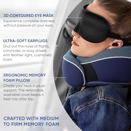 Proglobe Travel Pillow, Orthopedic Memory Foam Airplane Neck Pillow, Blue