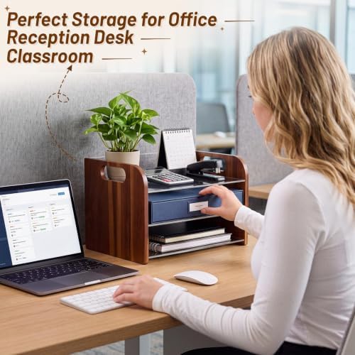 Marsui 3 Tier Desk Paper File Organizer, Acacia & Acrylic Letter Tray