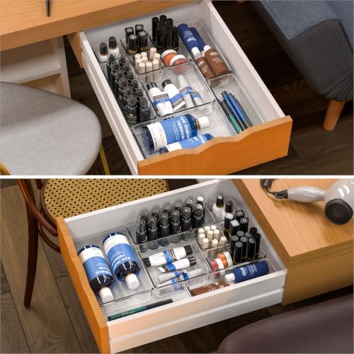 Yieach 44 Pcs Clear Acrylic Drawer Organizer Trays,1.6 in Shallow In Drawer Organizers for Bathroom,Office Desk and Vanity Organizers,Plastic Trays for Organizing for Jewelry,Cosmetic,Utensil,Junks