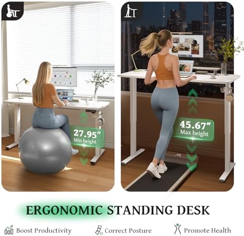 Electric Standing Desk Adjustable - 55 x 24 Inch Sit Stand up Desk with 0.8 Inch Thick Tabletop - Adjustable Height Table with 3 Memory Preset, Cable Management for Home Office