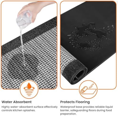 StepRite Kitchen Rugs, Kitchen Mats for Floor, 60"x24" Non-Slip Machine-Washable Kitchen Throw Rug, Absorbent Runner Rugs Office, Sink Standing Desk Mat, Decor Carpet, Black