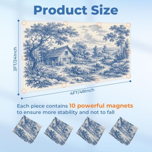 4 Pcs Fluorescent Light Covers for Ceiling Lights Woodland vintage Blue white Magnetic Light Filters Decorative for Classroom Office Hospital Home 4x2 Ft