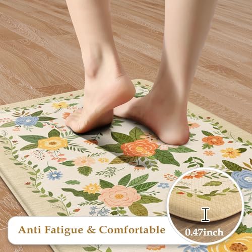 KIMODE Kitchen Mats for Floor Anti Fatigue,Beige Boho Kitchen Rugs Non Slip