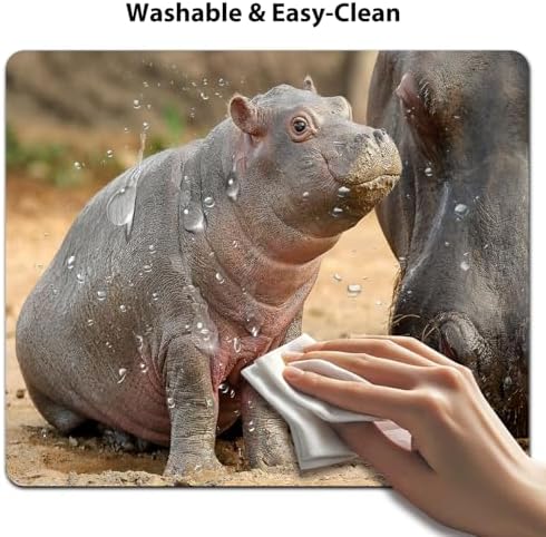 9.5x7.9 Inch Office/Gaming Mouse Pad, Adorable Baby Hippo Beside Its Adult Relative Cute Anti-Slip Mat for Desk