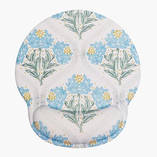 Seorsok Blue Noble Leaves & Floral Mouse Pad with Gel Wrist Support Mouse Pad,Ergonomic Aesthetic,Comfortable Mousepad for Office Game Work Computer,Pain Relief Mousepad with Non-Slip Silicone Base