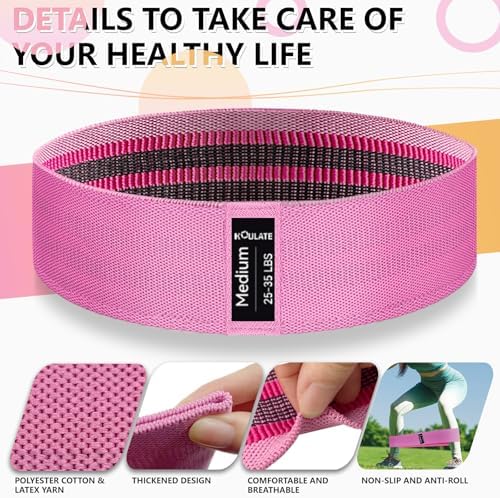 Exercise Bands, 3 Levels Fabric Resistance Bands for Working Out, Workout Bands Resistance for Women & Men, Multi-Colored Fabric Booty Bands for Leg Strength Training, Rehab, Yoga