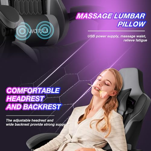 Gaming Chair with Footrest, High Back Gaming Chairs PVC Leather Ergonomic Gamer Chair with Adjustable Headrest Lumbar Support Racing Style Video Gaming Chair for Office/Home (BlackGrey)