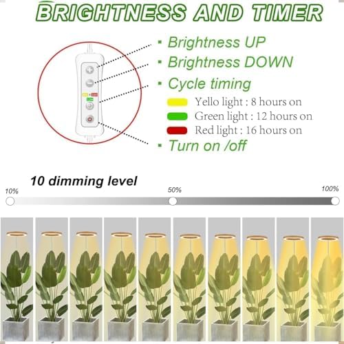 yadoker Grow Light for Large Indoor Plants, Full Spectrum LED Plant Light, Height Adjustable for Tall Plants, Auto On/Off Timer, 5V Safe Low Voltage Wood Grain Grow Lamp for Home & Office