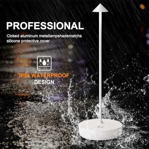 2Pack Rechargeable Cordless Table Lamp, Portable Powered LED Battery 6000mAh Metal USB Desk Lamp, 3 Levels Brightness Light for Restaurants Outdoor (2pack White)