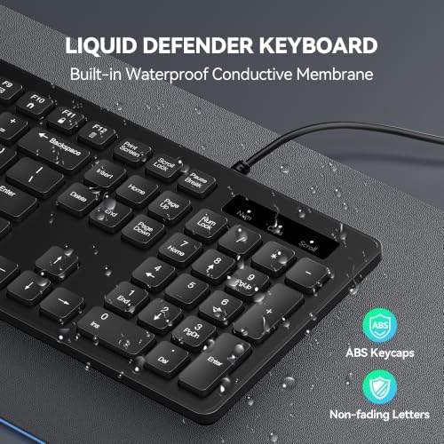TECKNET Wired Keyboard, Silent Typing, Full-Size Layout, Black