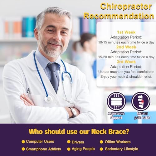 Neck Stretcher, Cervical Traction Device, Neck Traction Device, Cervical Neck Traction Device for Neck Pain Relief, Adjustable Inflatable Neck Brace, Neck Decompression Home Use (Dark Purple)