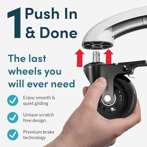 Lifelong Brake Office Chair Wheels Replacement, Heavy Duty, Black, 5-Pack