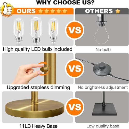 Dimmable Floor Lamp, 3 Lights Brass Arc Floor Lamp, Modern Tall Standing Tree Lamp with Beige Linen Shades & Heavy Base, 3000LM LED Bulbs, Bright Lighting for Living Room, Bedroom, Office & Reading