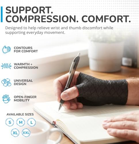 Thermoskin Wrist Thumb Sleeve, Fingerless Pain-Relieving Glove, XXL