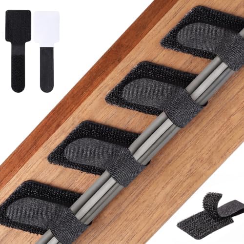 100 Pcs Cable Management Under Desk, Hook and Loop Cable Straps, Black