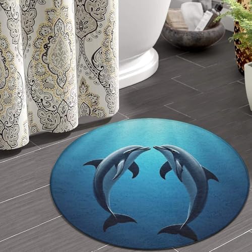 Soft Round Yoga Carpet, Office Chair Decor Round Mat for Carpet and Hardwood Floors Ocean Sea Animal Lover Dolphin