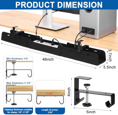 Chumia Under Desk Cable Management Tray No Drill, Black, 48 Inch