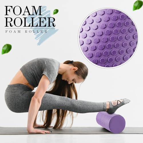 Seenelling 6 Pcs Muscle Foam Roller Set Massage Ball Stick Strap, Purple