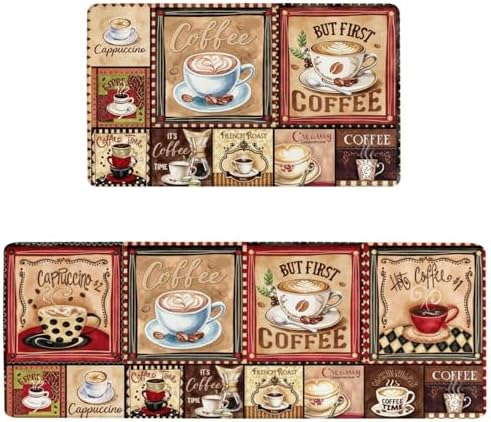 Coffee Anti Fatigue Kitchen Mats, 17.3"x47"+17.3"x29", Brown