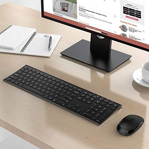 Vssoplor Wireless Keyboard and Mouse, Rechargeable Ultra Slim, Dark Black