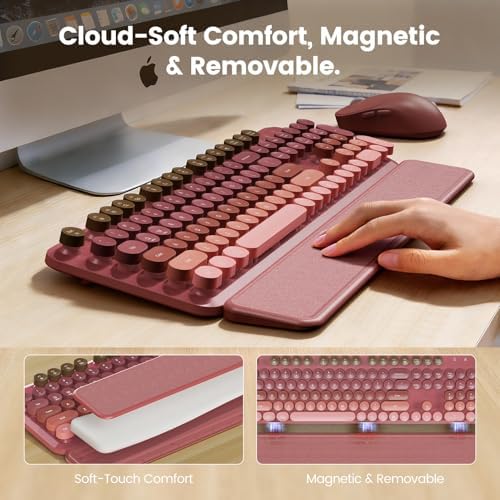 Wireless Keyboard and Mouse Combo, Magnetic Soft-Touch Wrist Rest, Pink