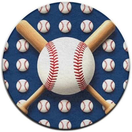 Soft Round Yoga Carpet, Office Chair Decor Round Mat for Carpet and Hardwood Floors Baseball