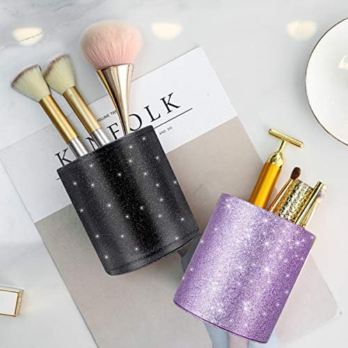 Pen Holder for Desk,Stand for Office Luxury Glitter Pencil Cup for Women Men Leather Organizer for Adult Teen, Black
