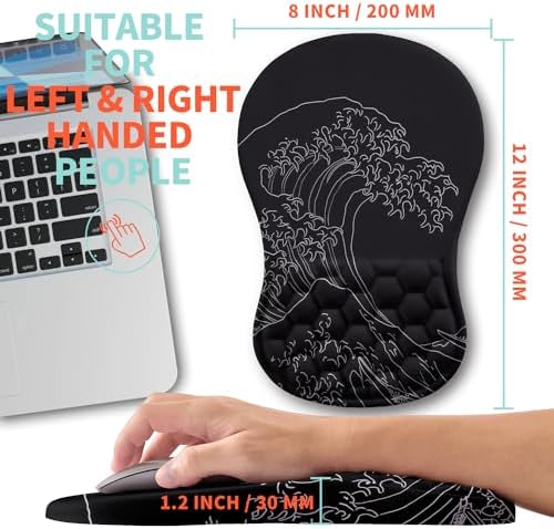 Ergonomic Mouse Pad Wrist Support with Memory Foam Massage Bulge, Carpal Tunnel Pain Relief Mousepad Wrist Rest for Mouse(12x8 inch,Sea Wave)