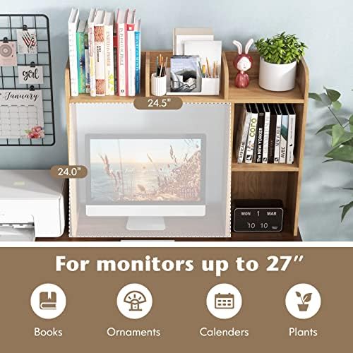 Tangkula Desktop Bookshelf, Countertop Storage Hutch with 5 Shelves for Computer Desk, 3-Tier Display Rack, Multipurpose Wood Storage Organizer for Dorm Office Home