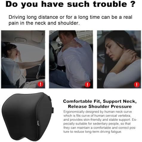 Crofy 2-Pack Car Neck Pillow, Headrest Pillow with Adjustable Strap, Black
