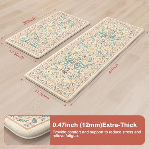 Collive Anti Fatigue Mats for Kitchen Floor, Floral Kitchen Mats for Floor