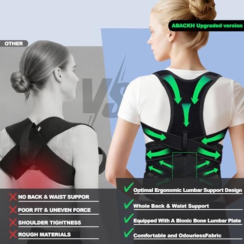 Upgraded Back Brace Posture Corrector for Women and Men - Adjustable Back Brace with Bionic Bone Lumbar Panel for Upper & Lower Back Pain Relief, Sciatica, Herniated Disc L(34-38Inch)