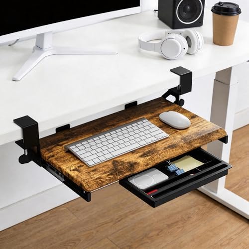 ETHU Small Keyboard Tray Under Desk with Metal Rail, 19.7x11.8", Walnut
