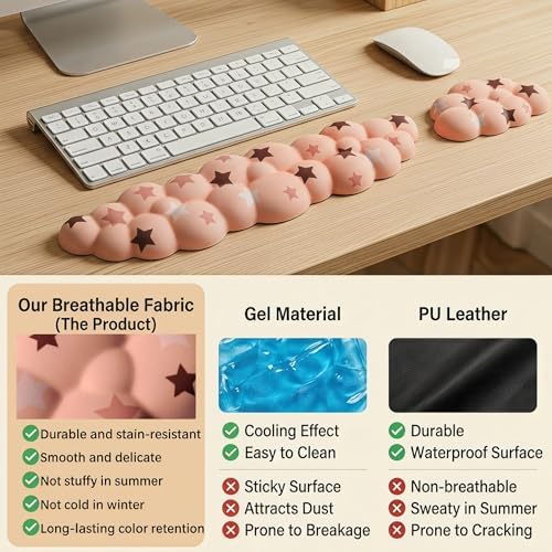 Cloud Wrist Rest Set for Keyboard & Mouse, Milk Tea Colorful Star