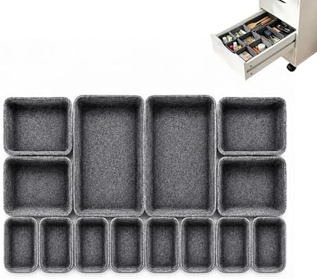 2 Sets Drawer Organizer Compatible with Alex, 14 Pcs Modular Felt Tray Storage Set, Drawer Organizers for Ikea Alex ideal for Office, Vanity, Bedroom and Dresser Drawers