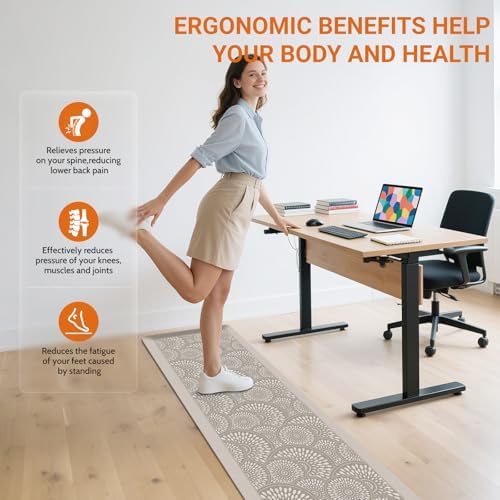 Mattitude 4/5 Inch Kitchen Mat, 17.3x59in Heavy Duty Ergonomic Comfort Foam Standing Desk Mat, Waterproof Non-Slip Standing Mats and Rugs for Kitchen, Office, Khaki