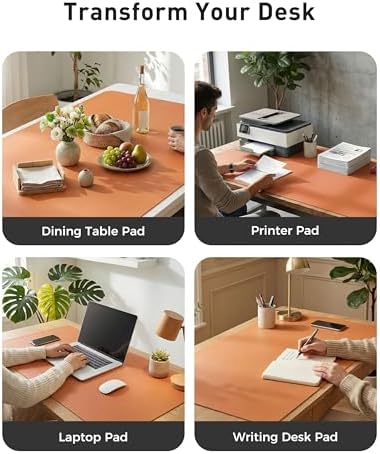Aothia Faux Leather Desk Mat - Large Mouse Pad, Non-Slip PU Leather Blotter, Waterproof Writing Surface for Office and Home (Hermes Orange, 40" x 24")