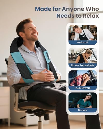 COMFIER Cordless Neck Shoulder Massager with Heat,Black Blue