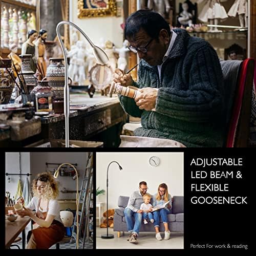 O’Bright Ray – Adjustable LED Beam Floor Lamp, Dimmable and Zoomable Spotlight, Flexible Gooseneck, Reading/Crafting Standing Lamp, Work Table Light, Matte Black