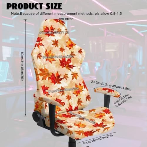 Gaming Chair Seat Cover Autumn Maple Leaf Game Chair Slipcovers with 2 Armrest Covers, Scratch-Proof 4 PCS Gamer Desk Chair Covers
